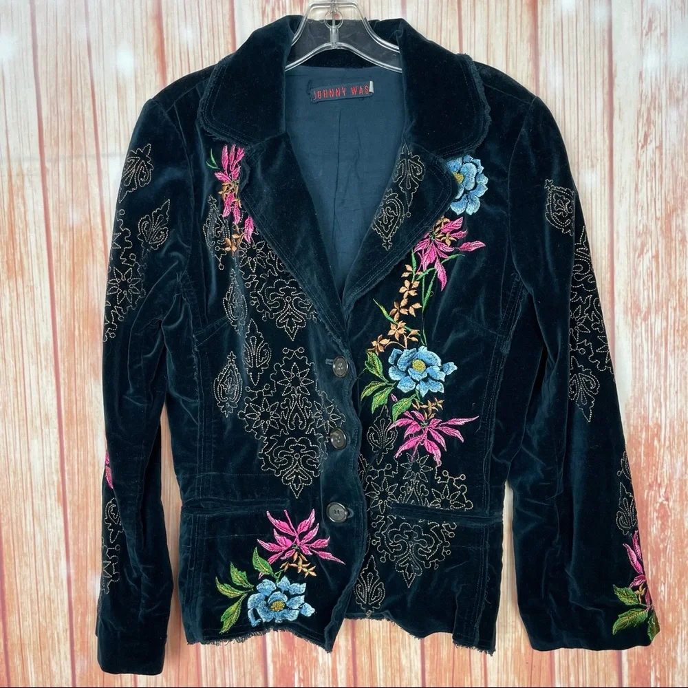 Johnny Was Velvet Embroidered Jacket Blazer (L)